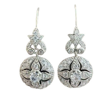 High-Quality All-Diamond Copper Zircon Flower Earrings