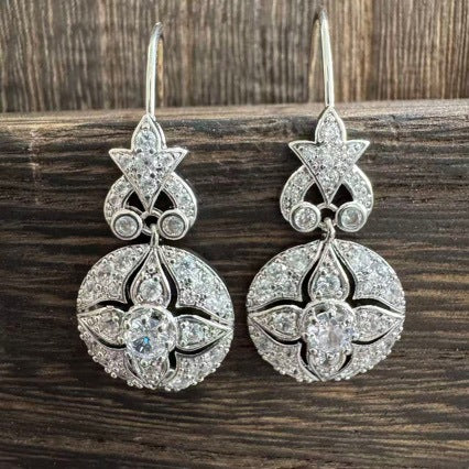 High-Quality All-Diamond Copper Zircon Flower Earrings